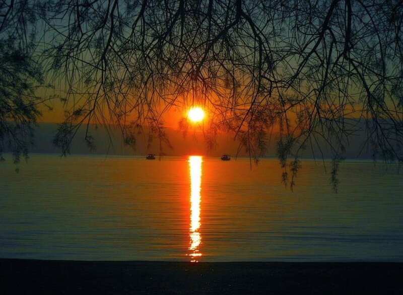 Sunset over the water