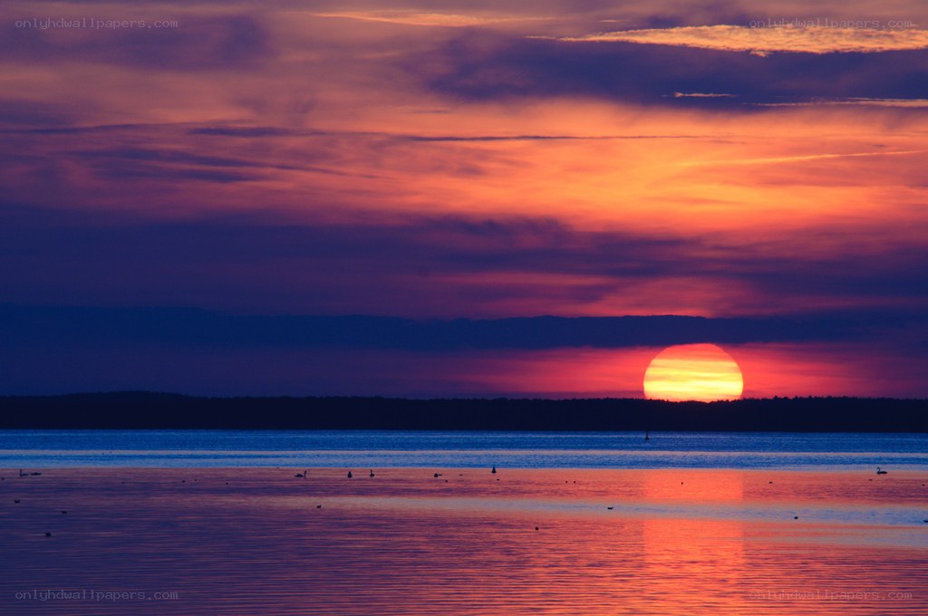 Sunset over the water