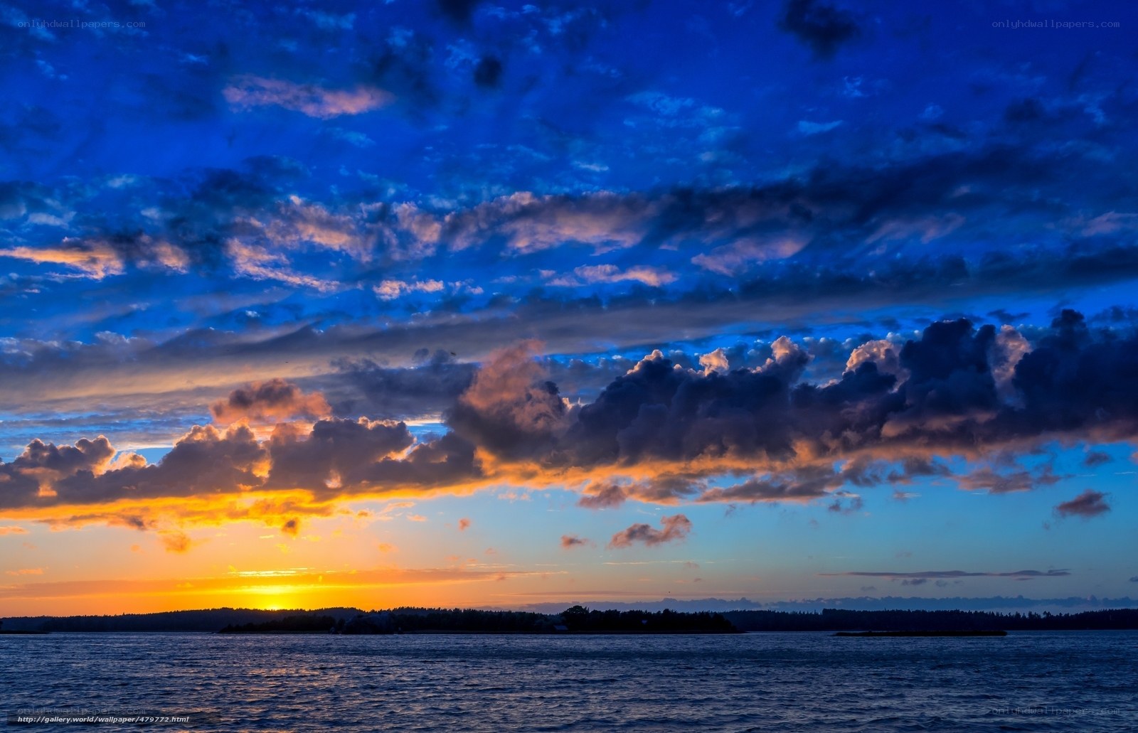 Sunset over the water