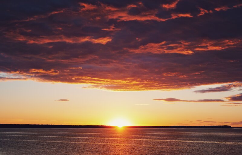 Sunset over the water