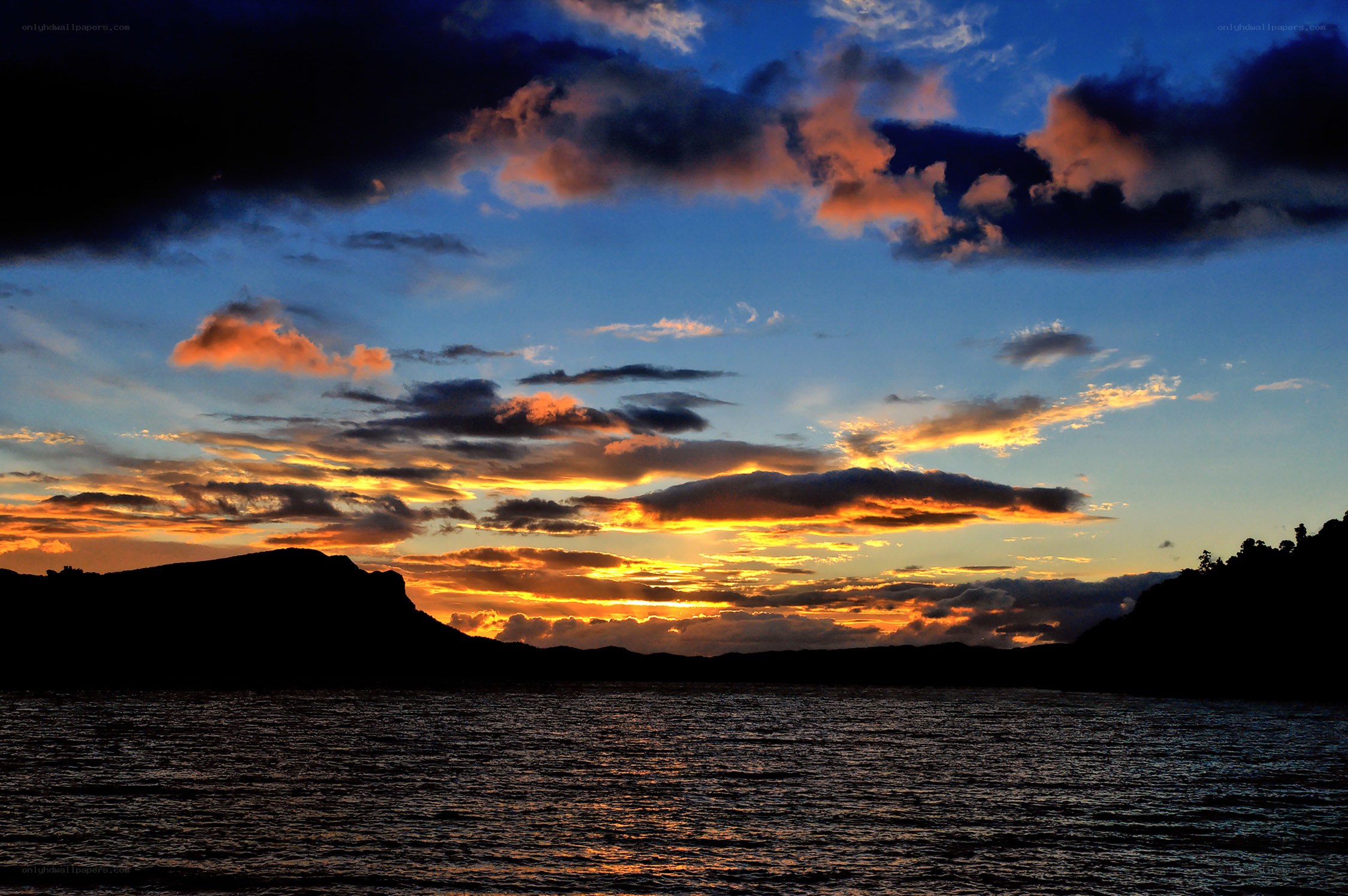Sunset over the water