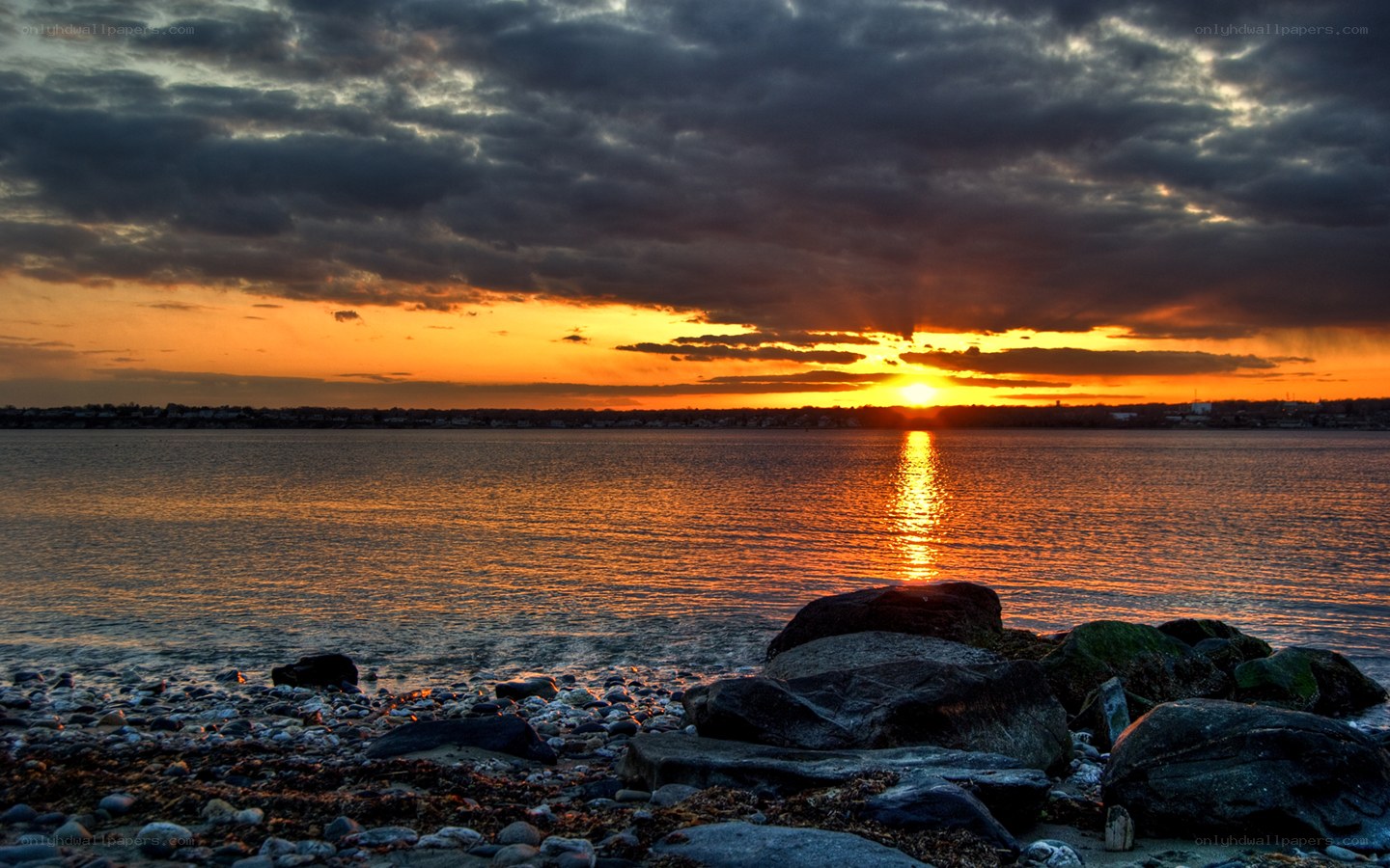Sunset over the water