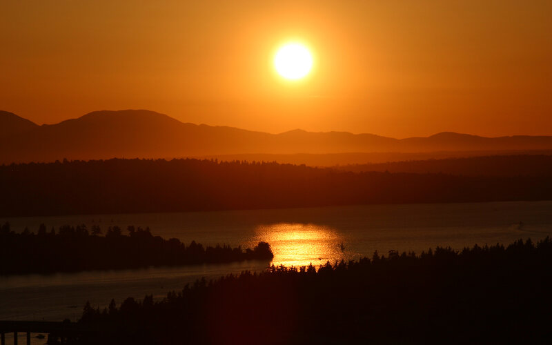 Sunset over the water