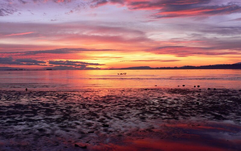 Sunset over the water