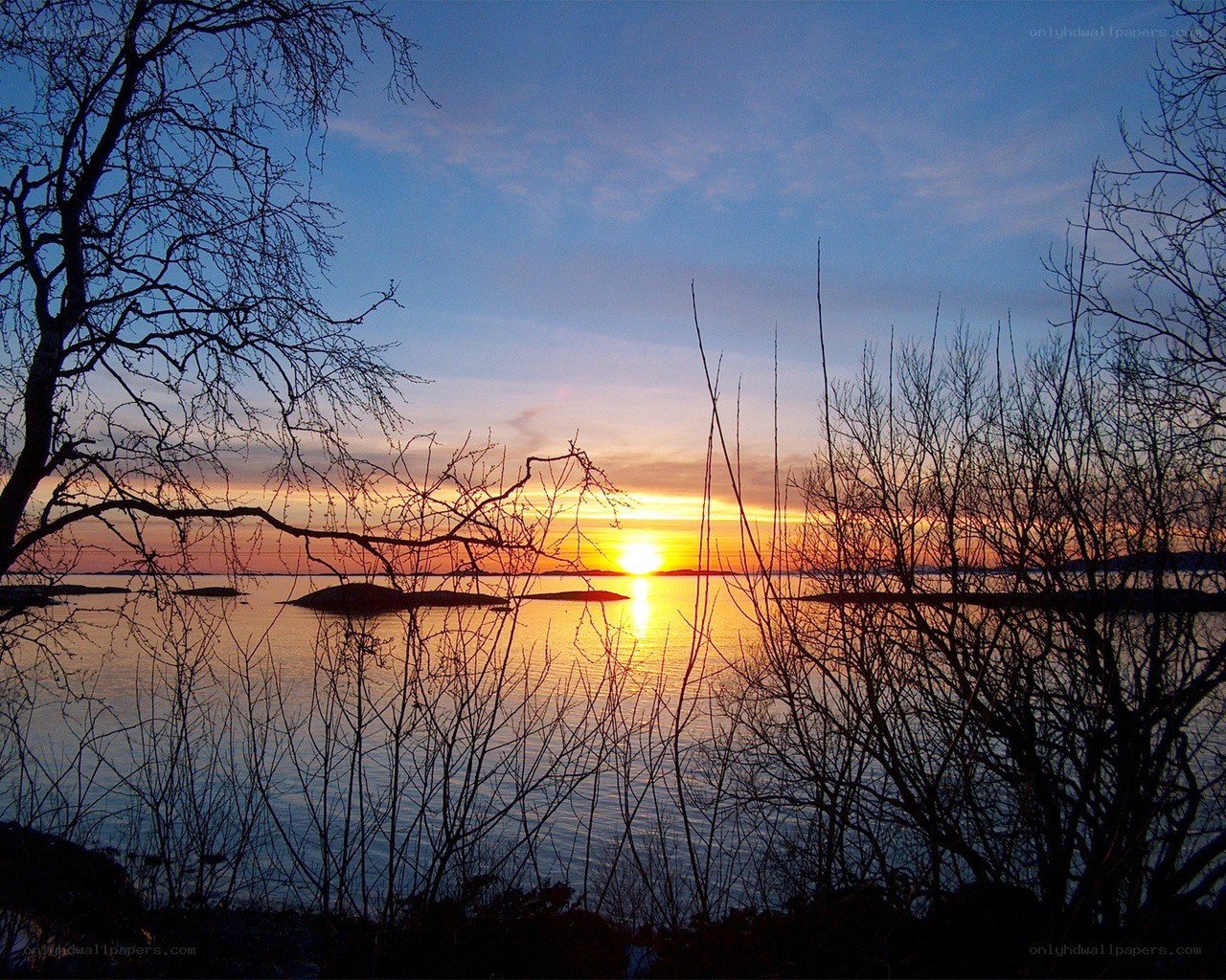 Sunset over the water