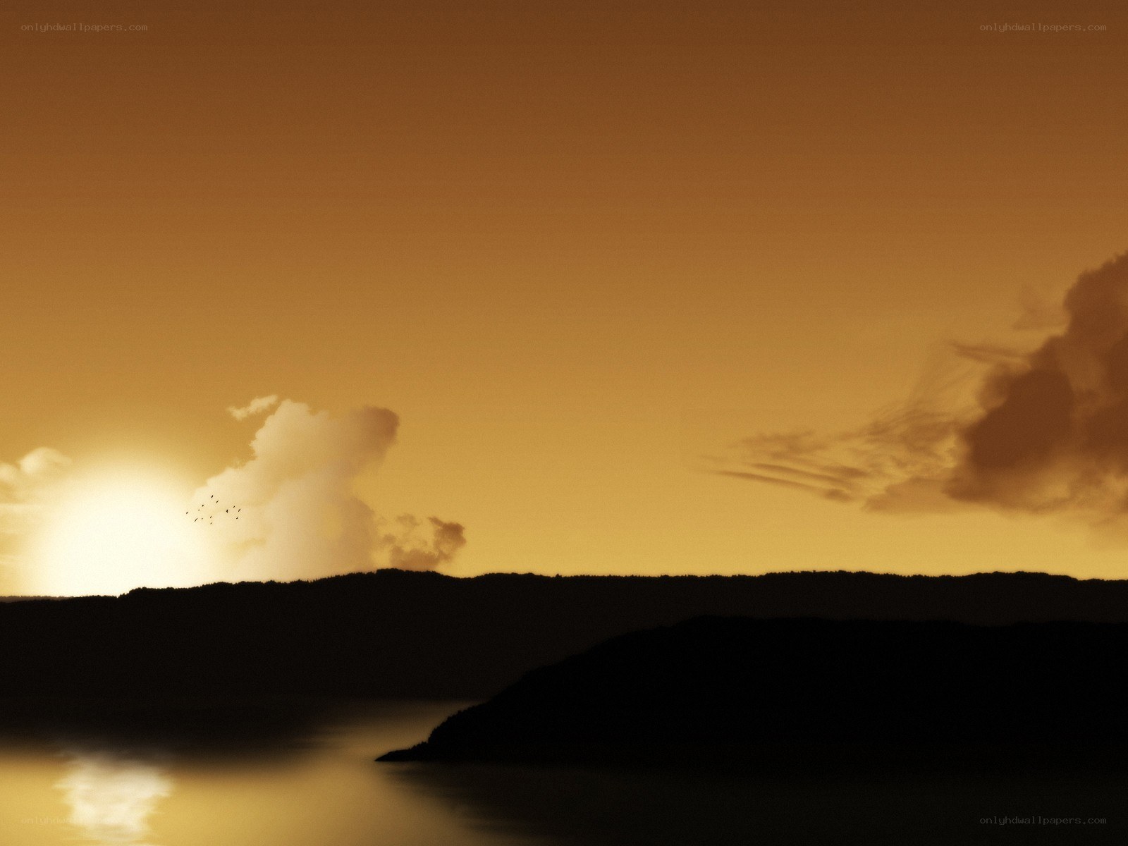 Sunset over the water
