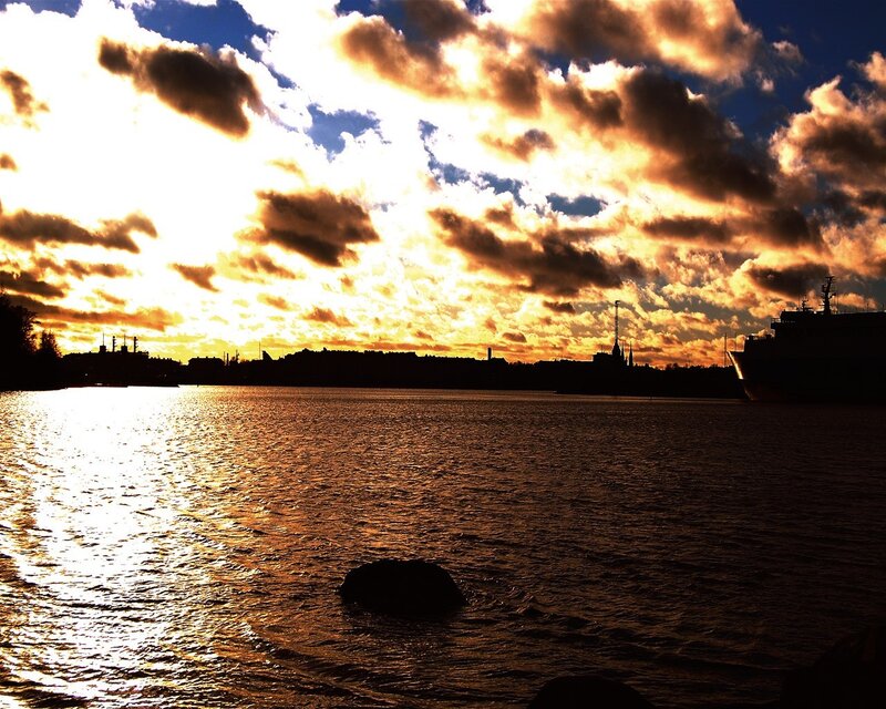 Sunset over the water