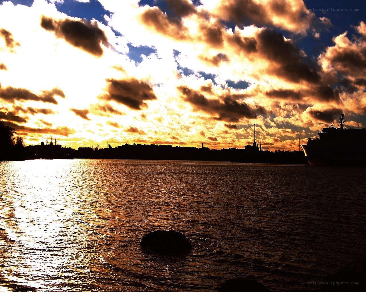 Sunset over the water