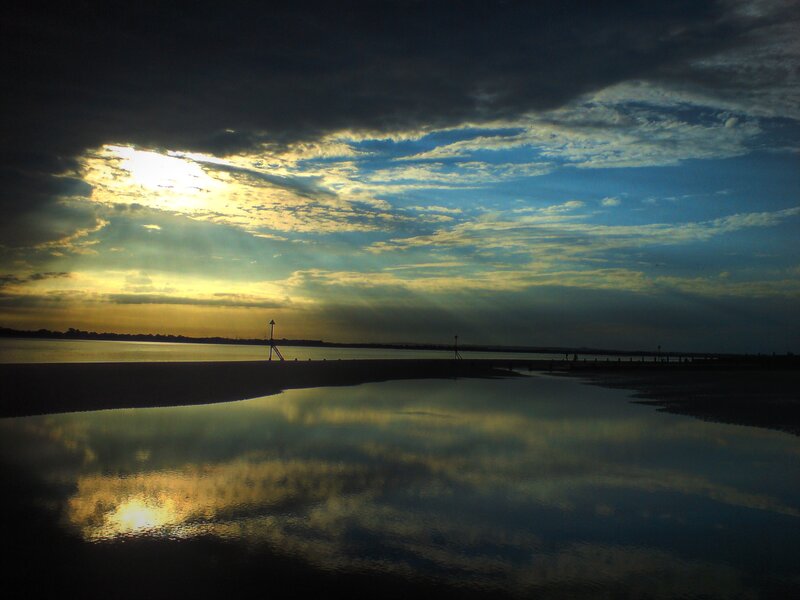 Sunset over the water