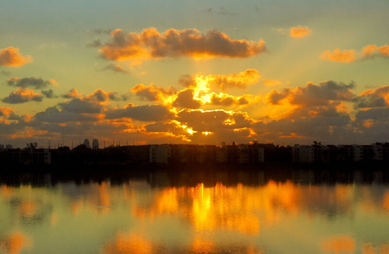 Sunset over the water