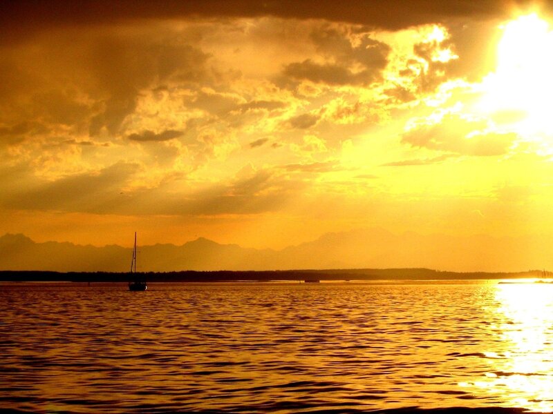 Sunset over the water