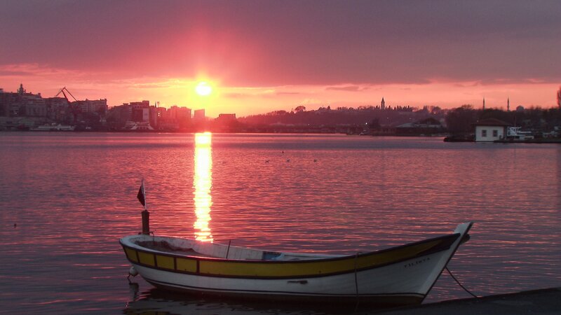 Sunset over the water