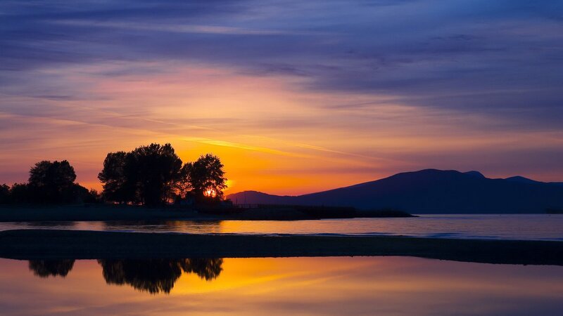 Sunset over the water