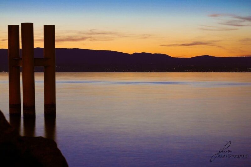 Sunset over the water