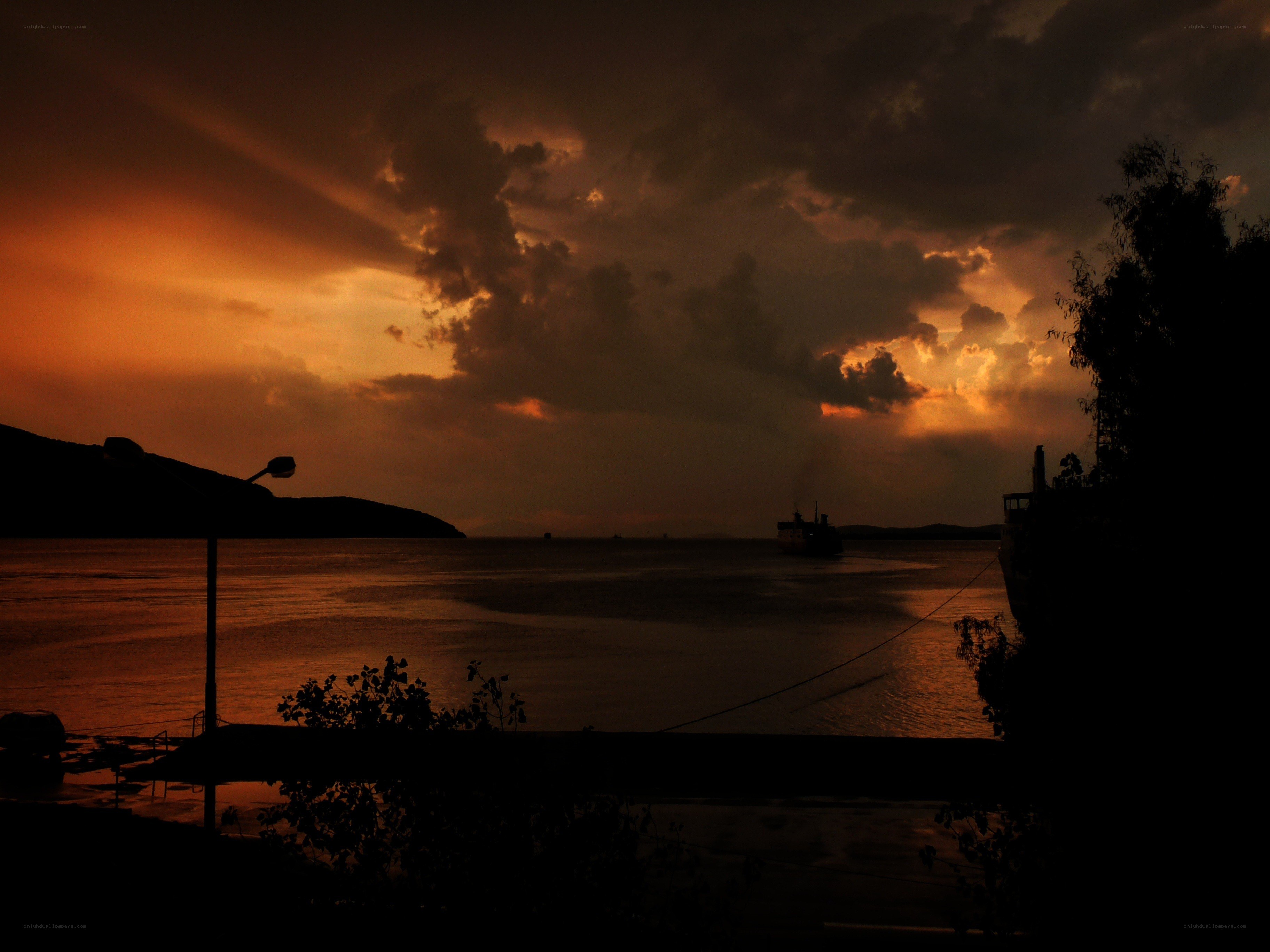Sunset over the water