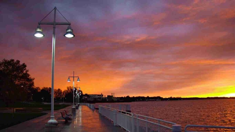 sunset over the waterfront