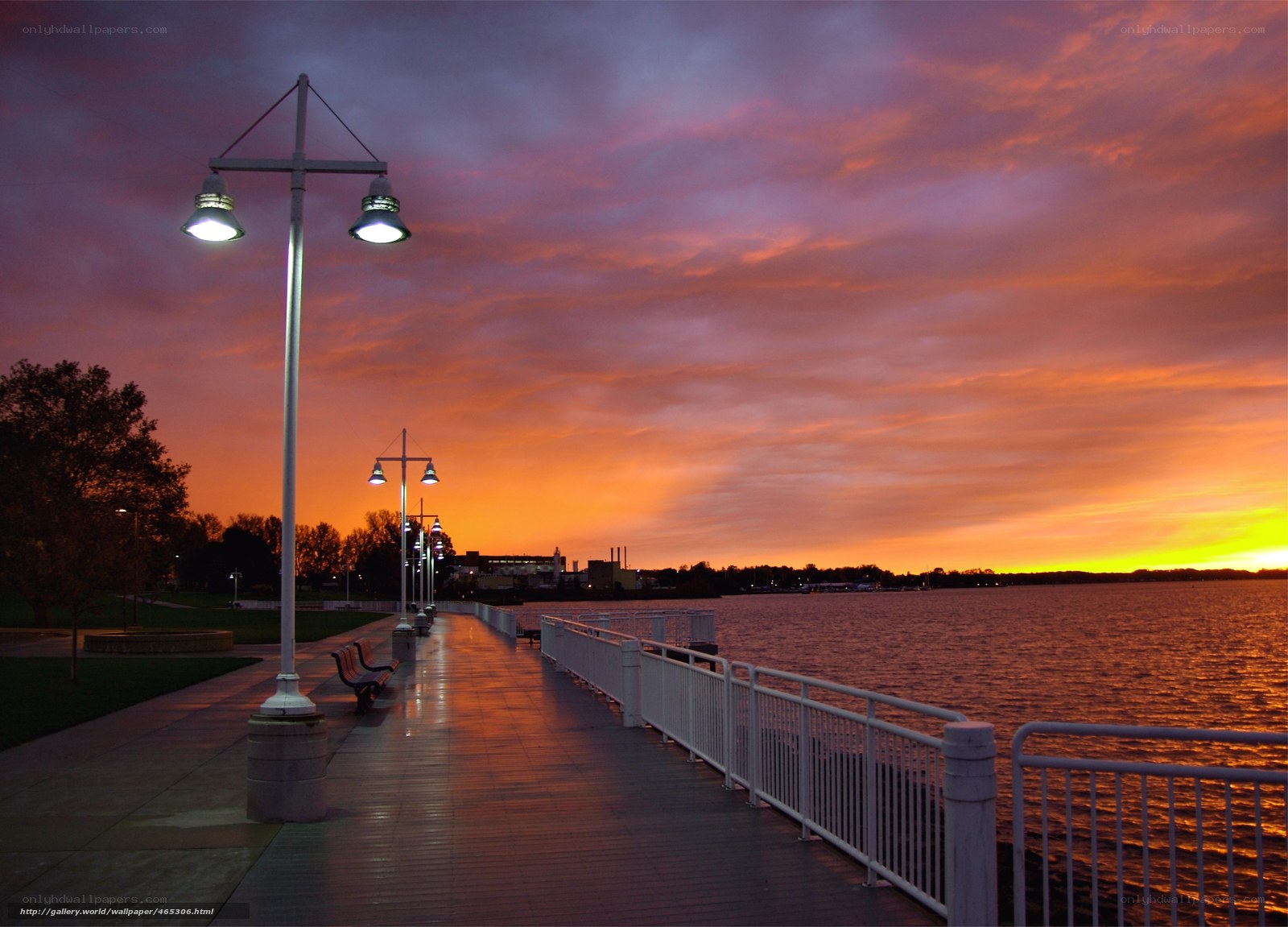 Sunset over the waterfront promenade