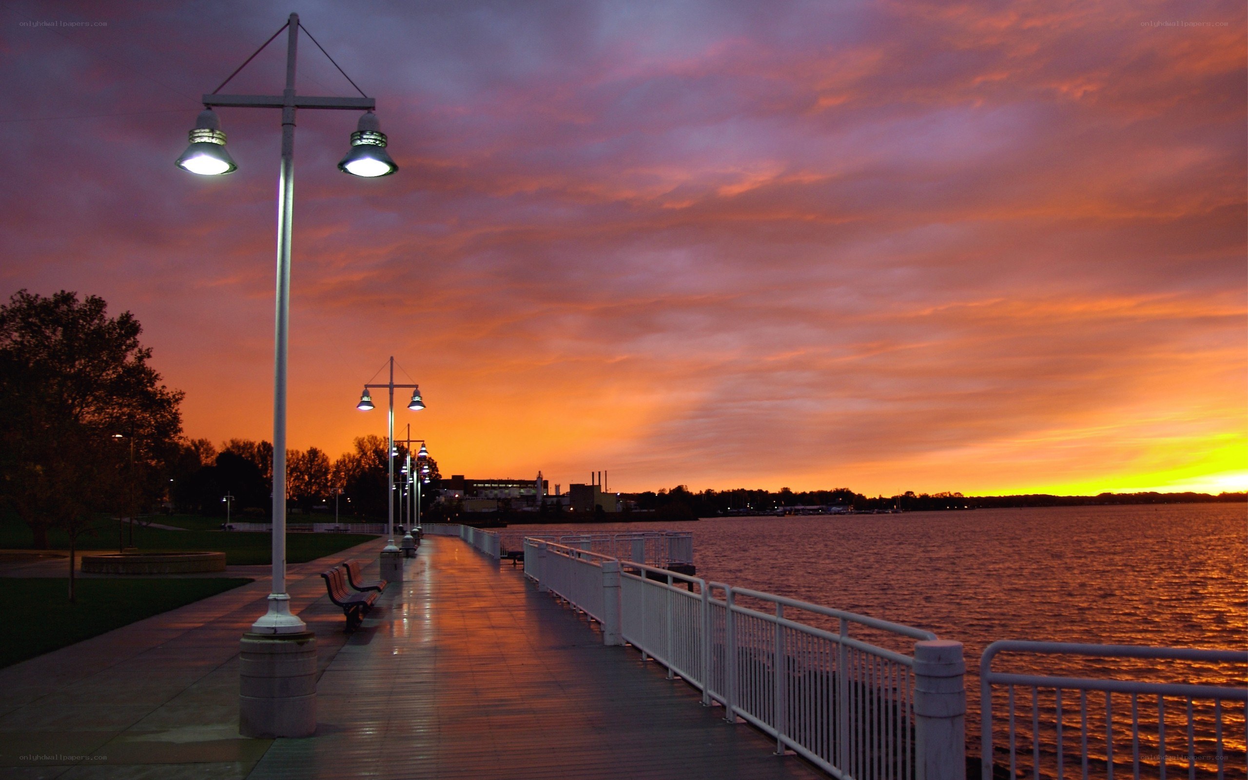 Sunset over the waterfront promenade