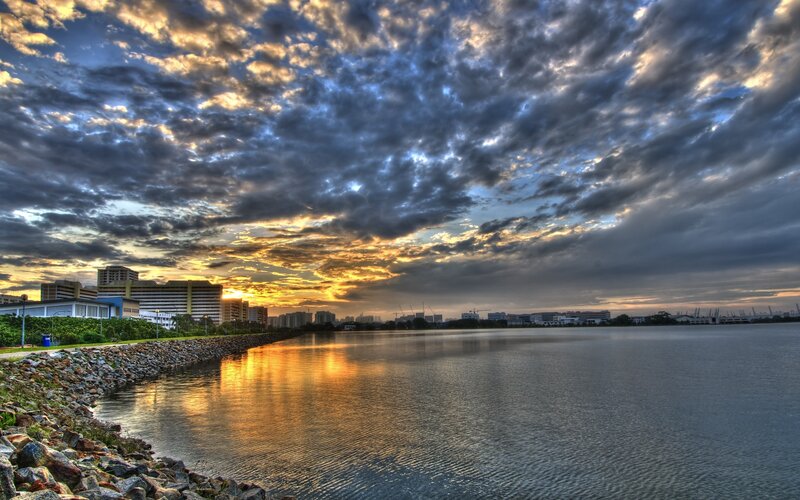 Sunset over the waterfront