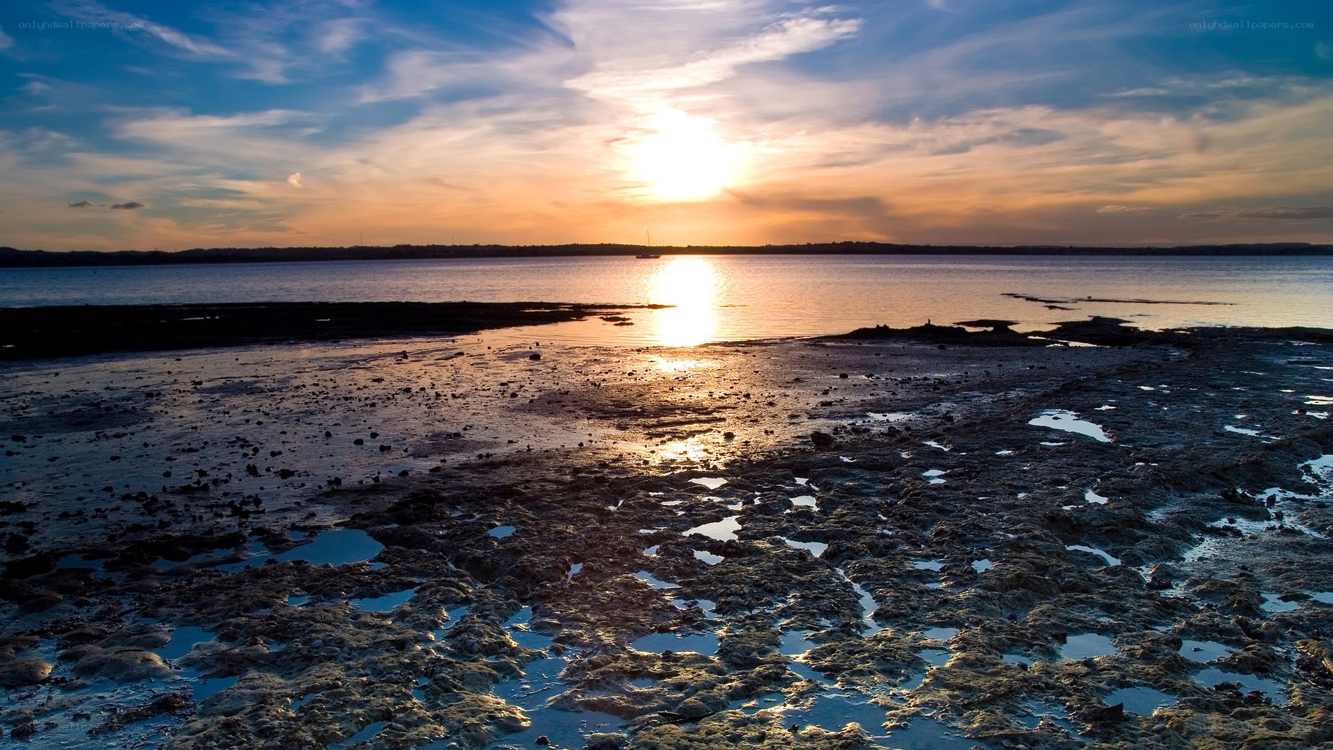 sunset over tidal flats