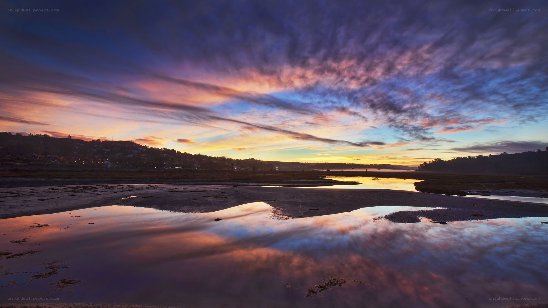 Sunset over tidal flats