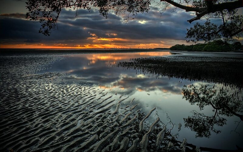 Sunset over tidal flats