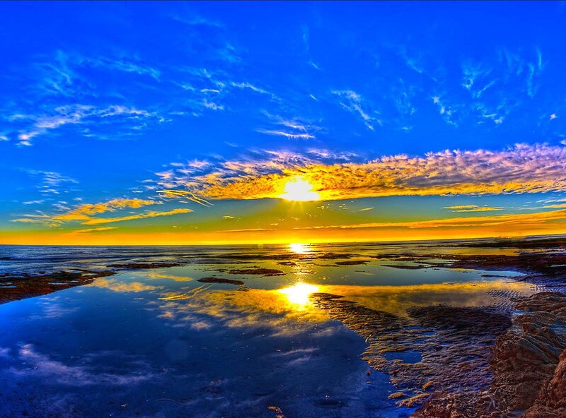Sunset over Tidal Flats — Blue, Dramatic, Photograph