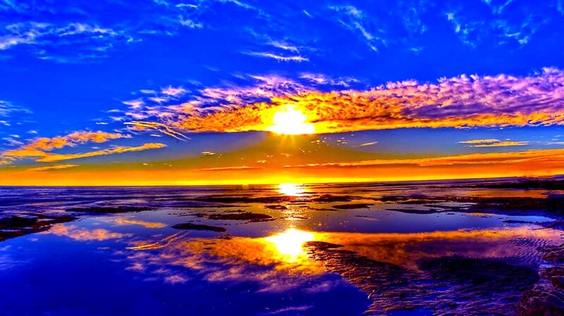 Sunset over Tidal Flats — Blue, Dramatic