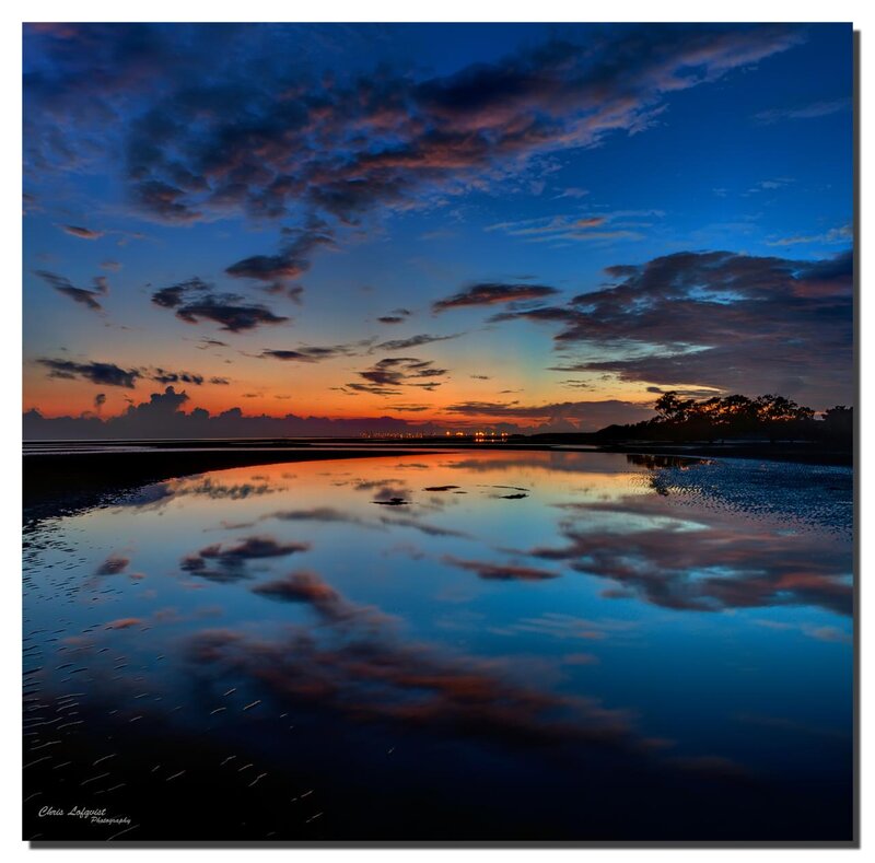 Sunset over Tidal Flats — Blue, Serene, Photograph, Clouds, Reflection
