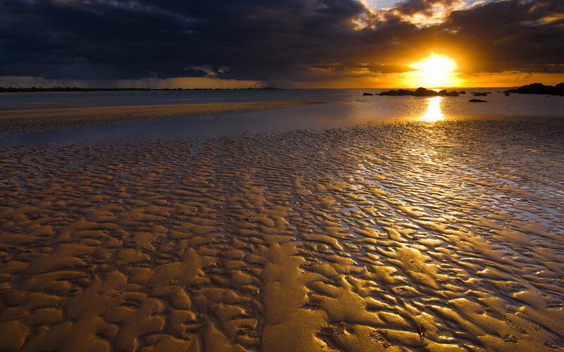 Sunset over Tidal Flats — Gold, Dramatic