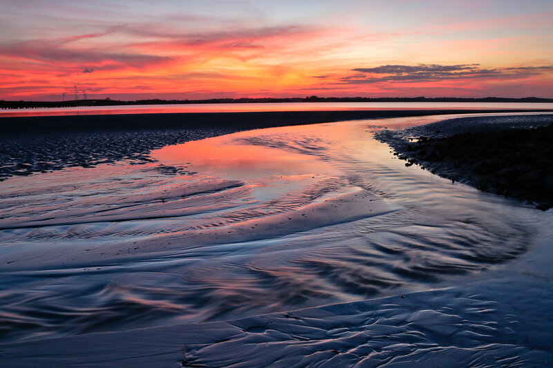Sunset over Tidal Flats — Orange, Serene, Photograph, Sky