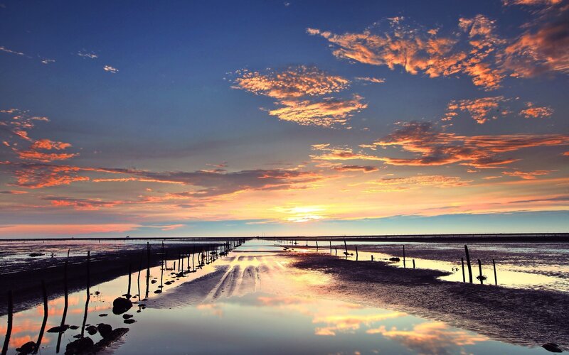 Sunset over Tidal Flats — Water