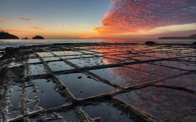 sunset over tidal pools