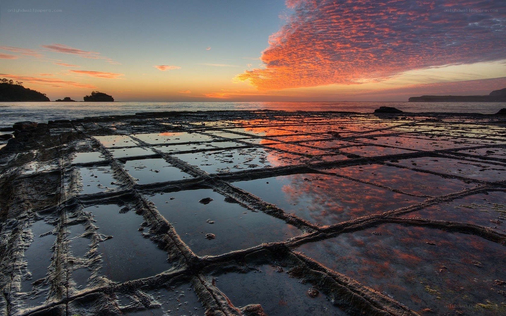 sunset over tidal pools