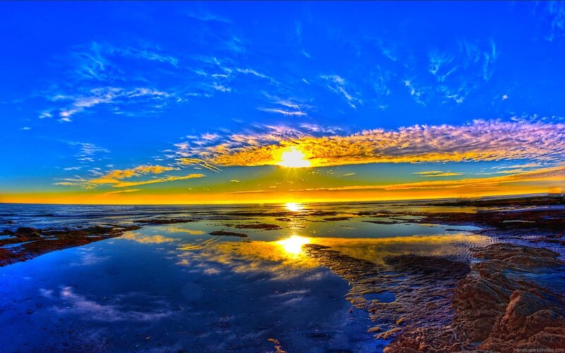 Sunset over Tidal Pools — Blue, Dramatic