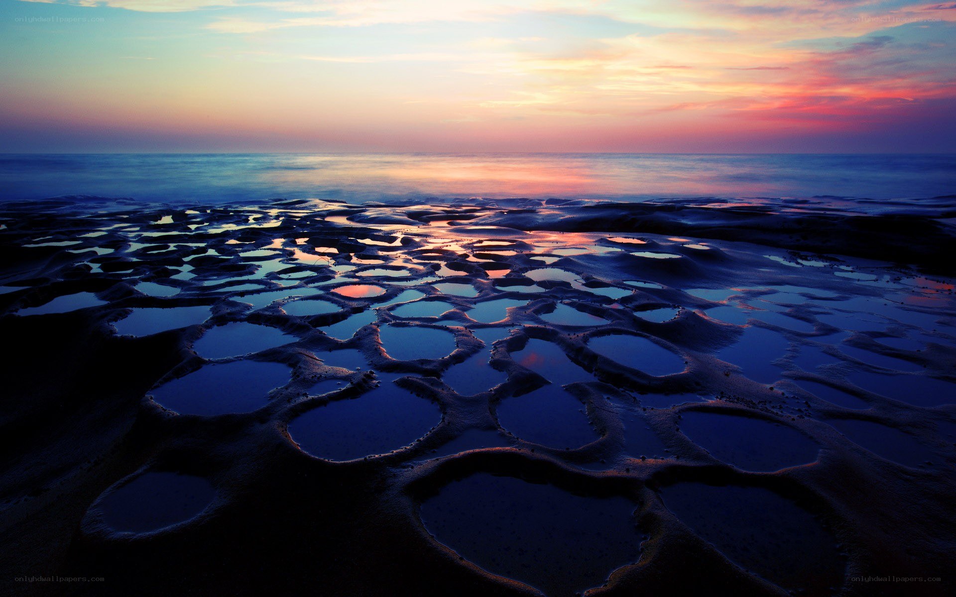Sunset over tide pools
