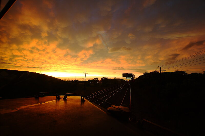 Sunset over train tracks