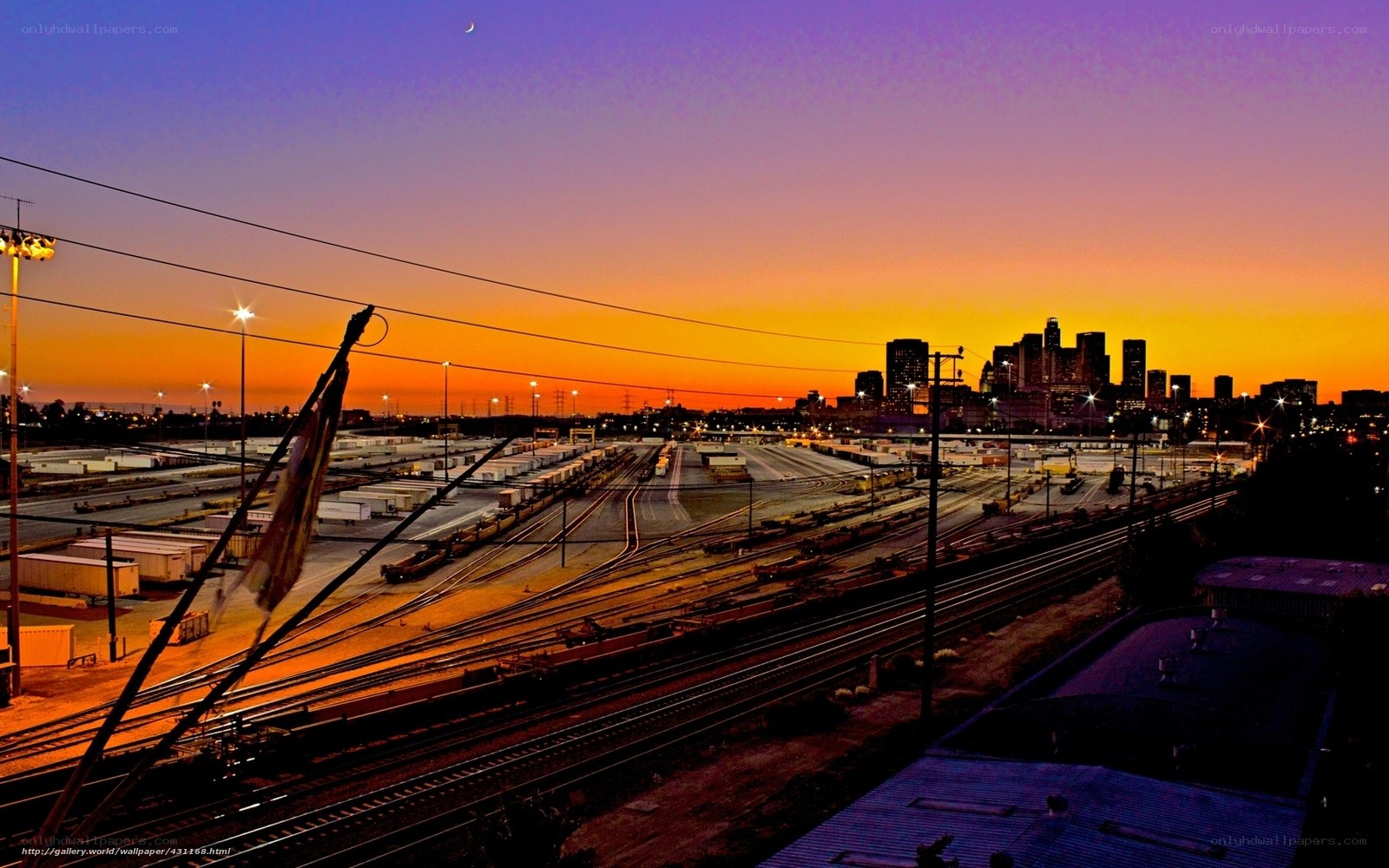 Sunset over train yard