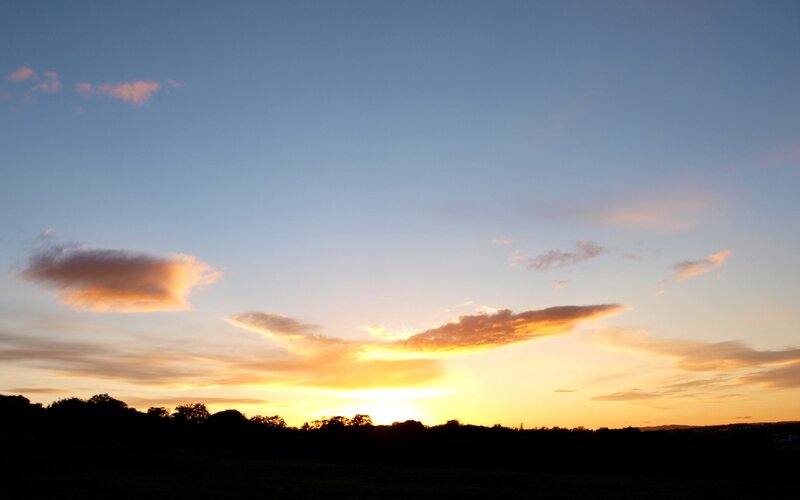 Sunset over Trees — Blue, Serene, Photograph, Sky, Clouds