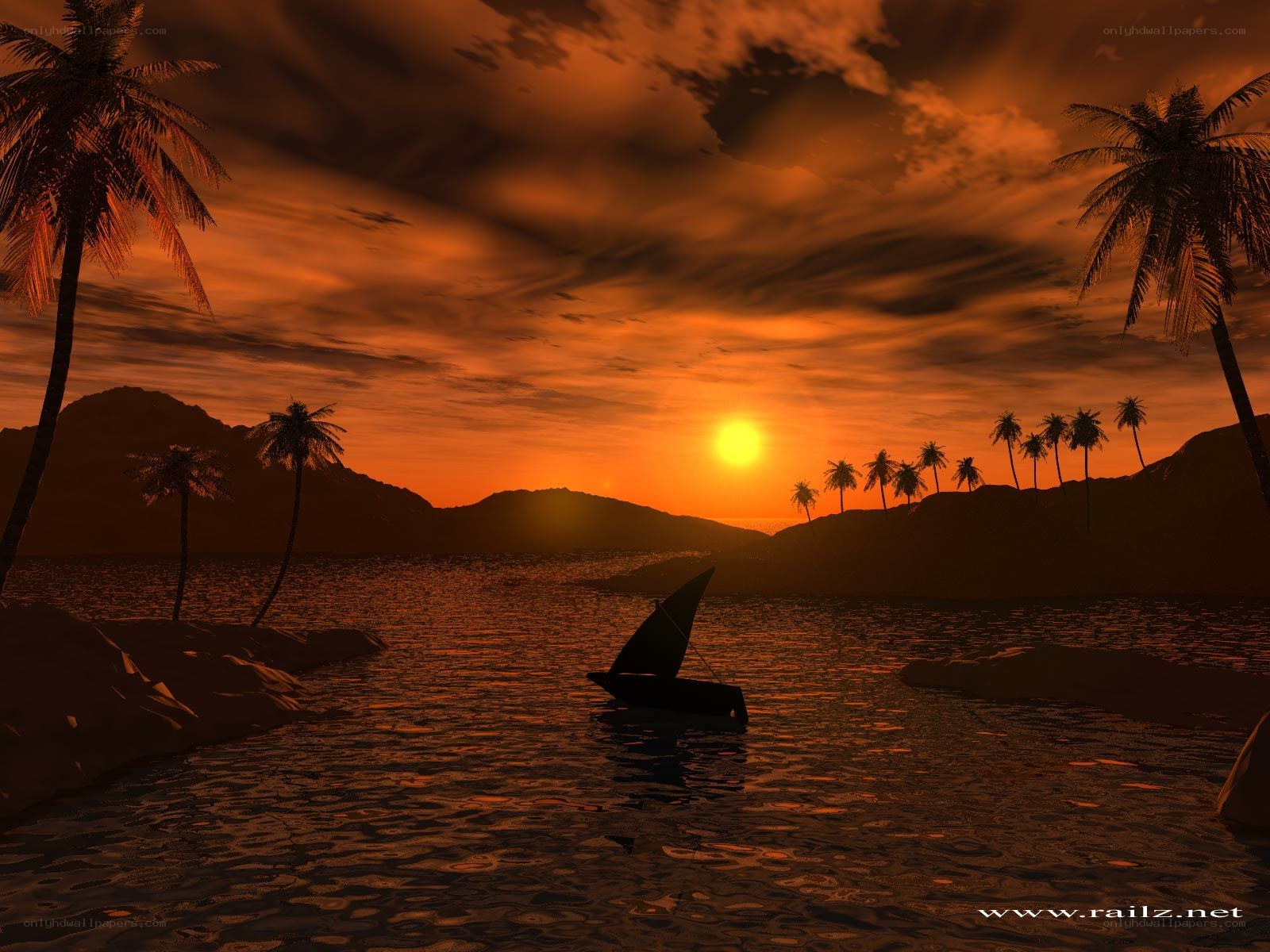sunset over tropical bay