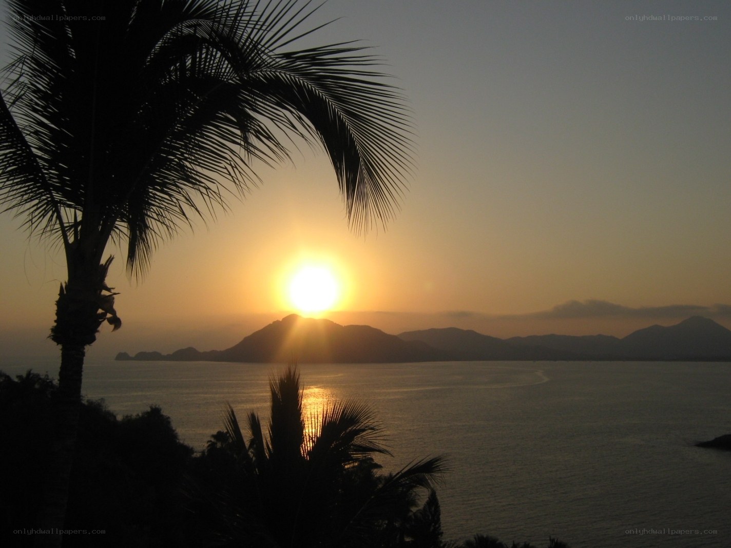 Sunset over tropical bay