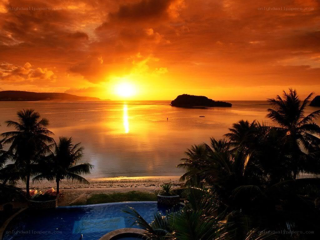 Sunset over tropical bay