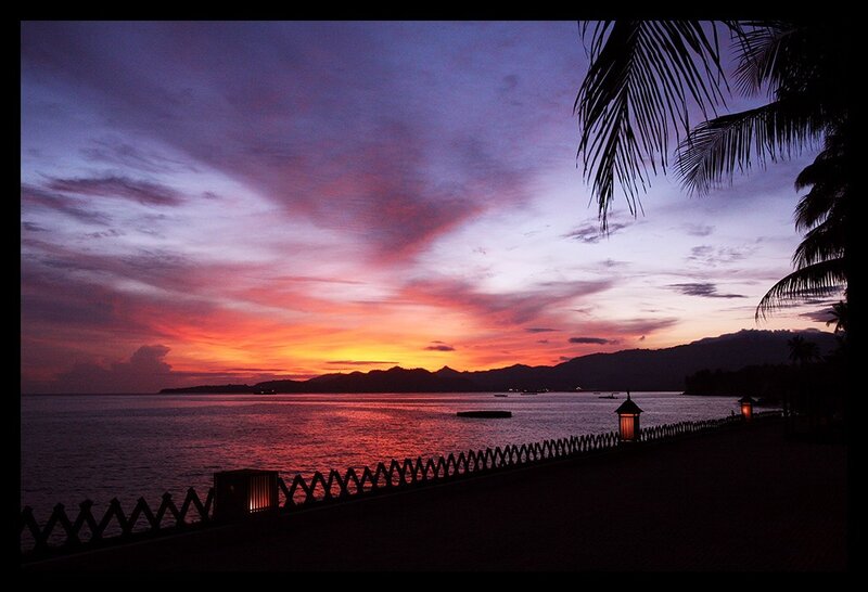 sunset over tropical bay