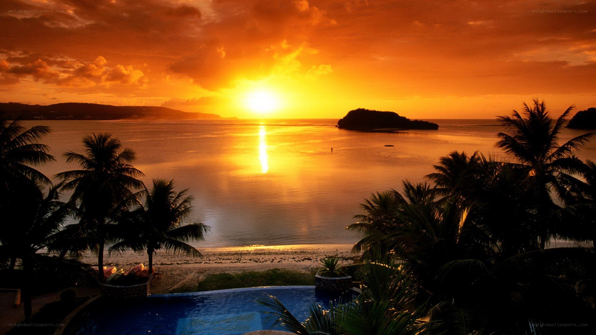 sunset over tropical bay