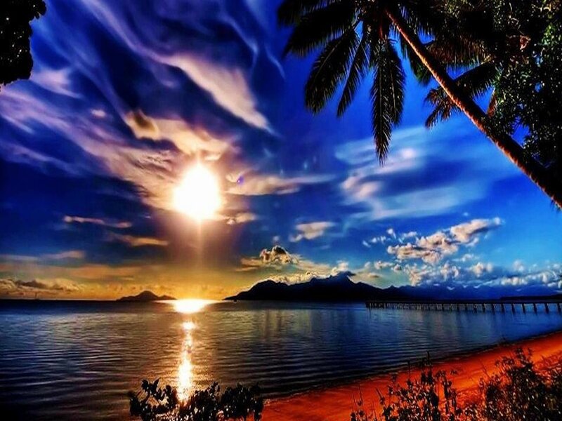 Sunset over Tropical Bay — Blue, Dramatic