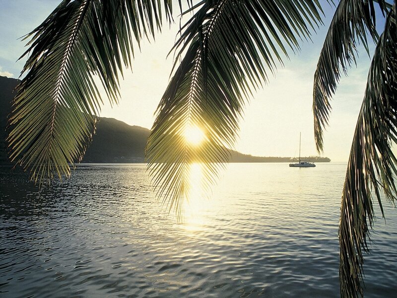 Sunset over Tropical Bay — Blue, Serene, Photograph