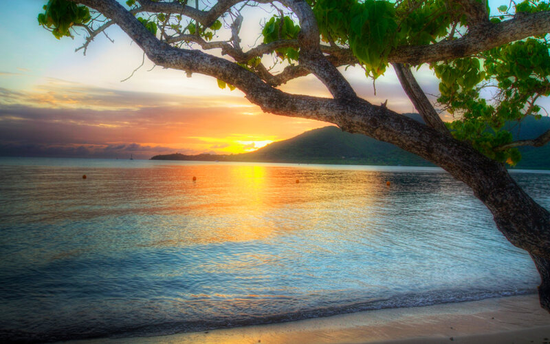 Sunset over Tropical Bay — Orange, Serene, Photograph