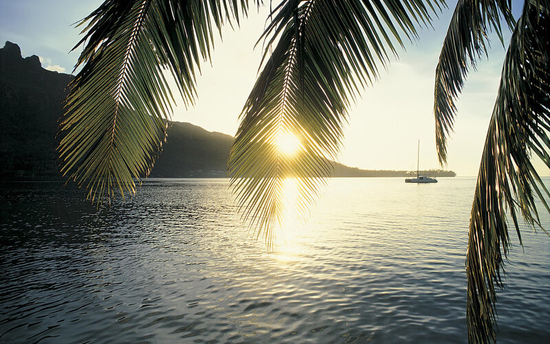 Sunset over tropical bay