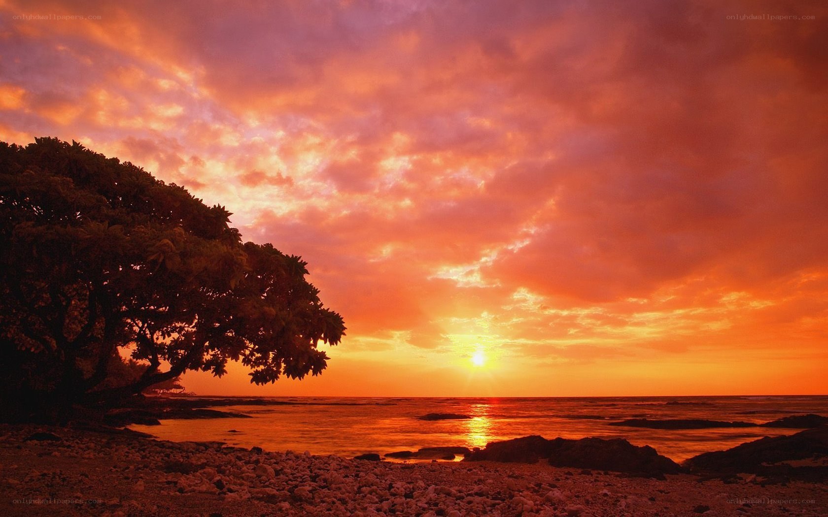 sunset over tropical beach