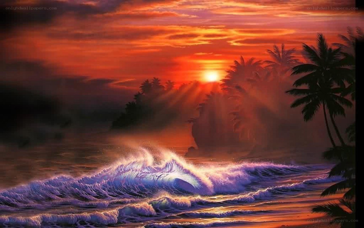 Sunset over tropical beach